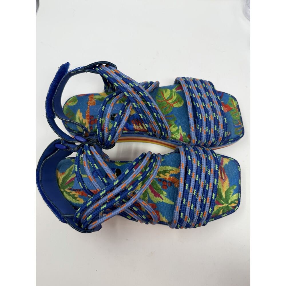 Farm Rio Macaw Sandal Sz US 9 EU 40 EUC Blue Colorful Dopamine Open Toe Platform